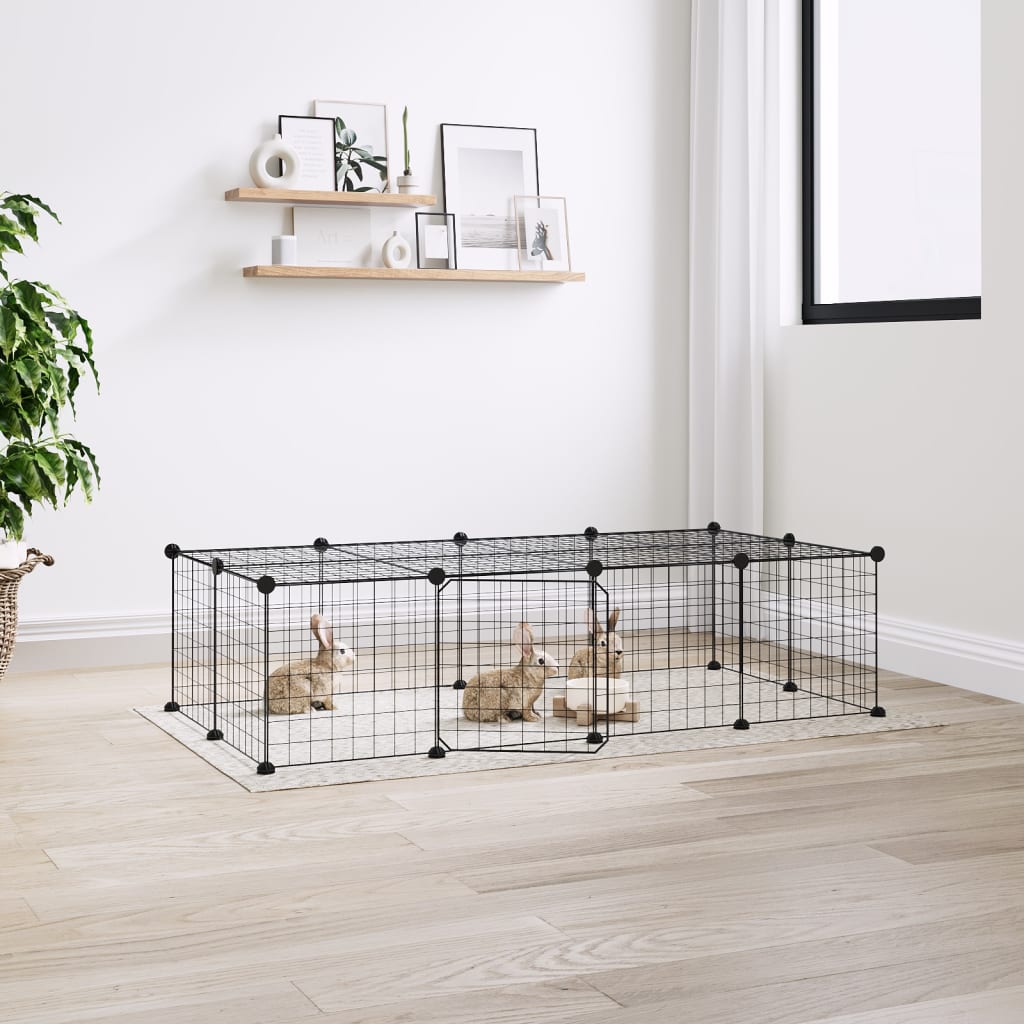 Cage pour animaux avec porte 28 panneaux 35x35 cm acier noir