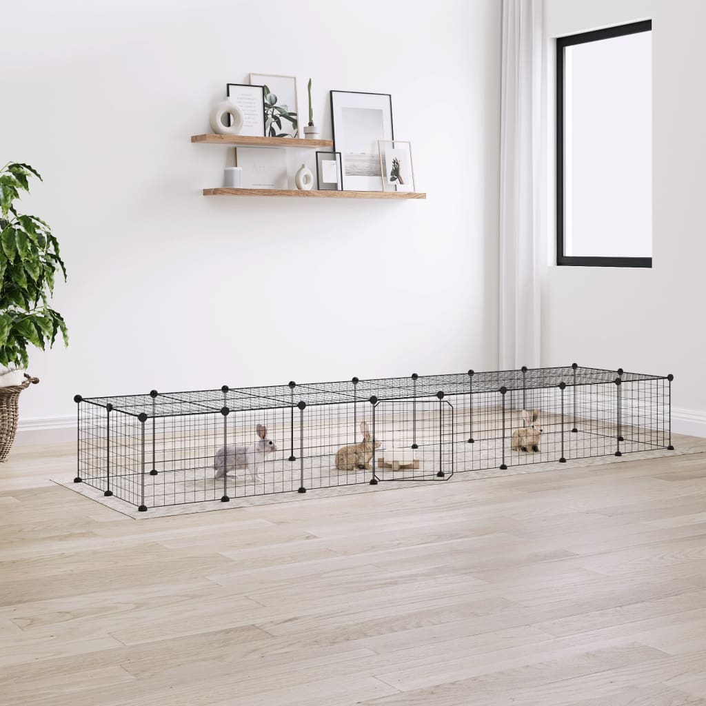 Cage pour animaux avec porte 28 panneaux 35x35 cm acier noir