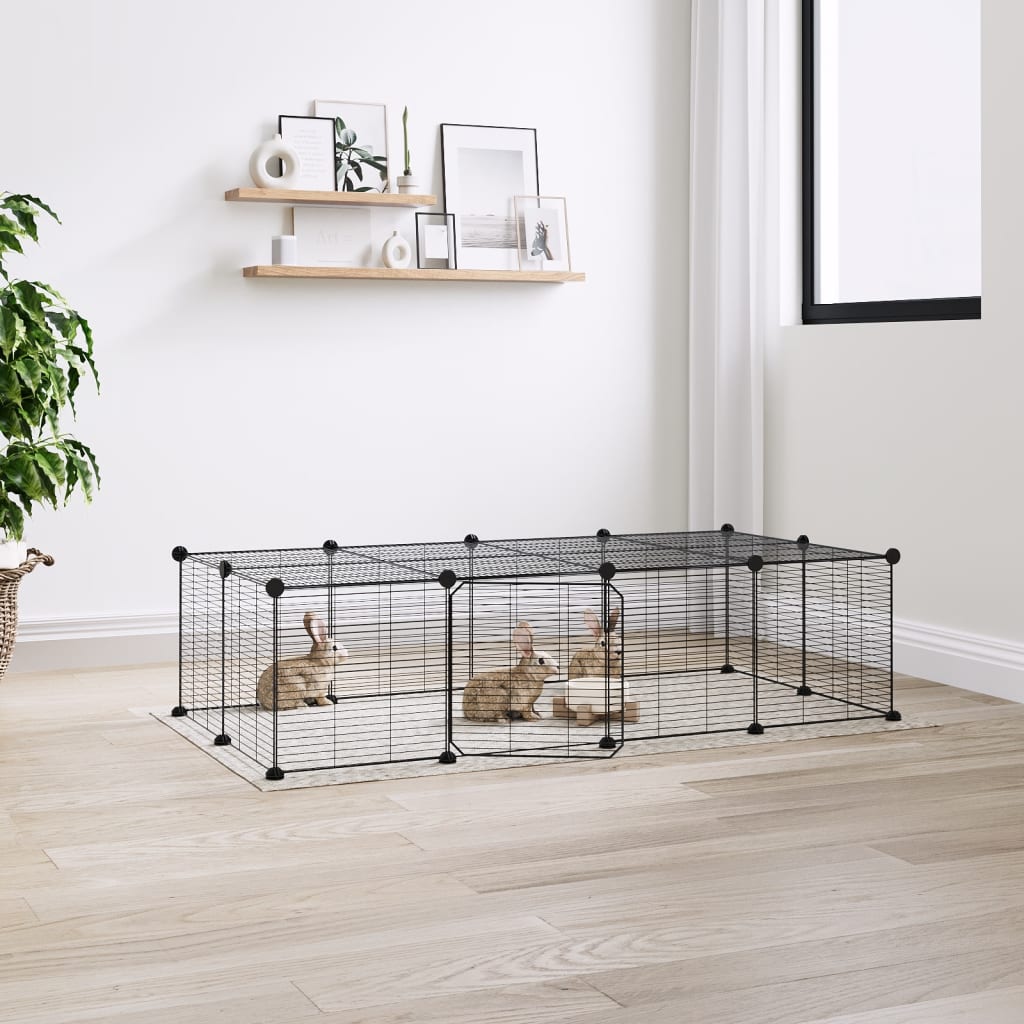 Cage pour animaux avec porte 28 panneaux 35x35 cm acier noir