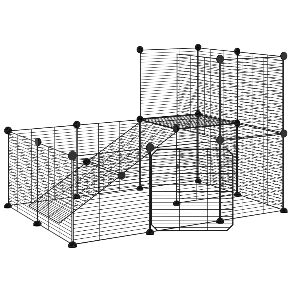 Cage pour animaux avec porte 36 panneaux 35x35 cm acier noir