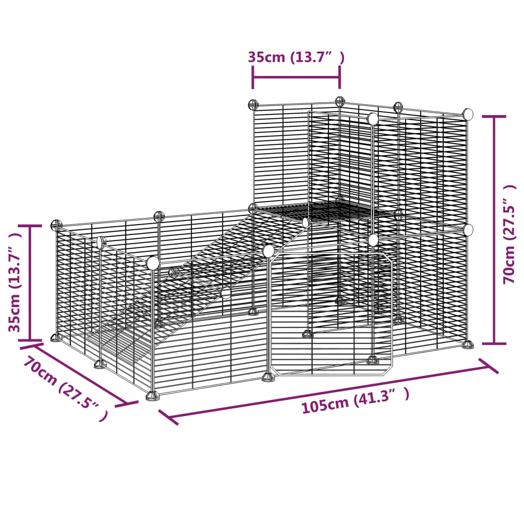 Huisdierenkooi met deur 36 panelen 35x35 cm staal zwart