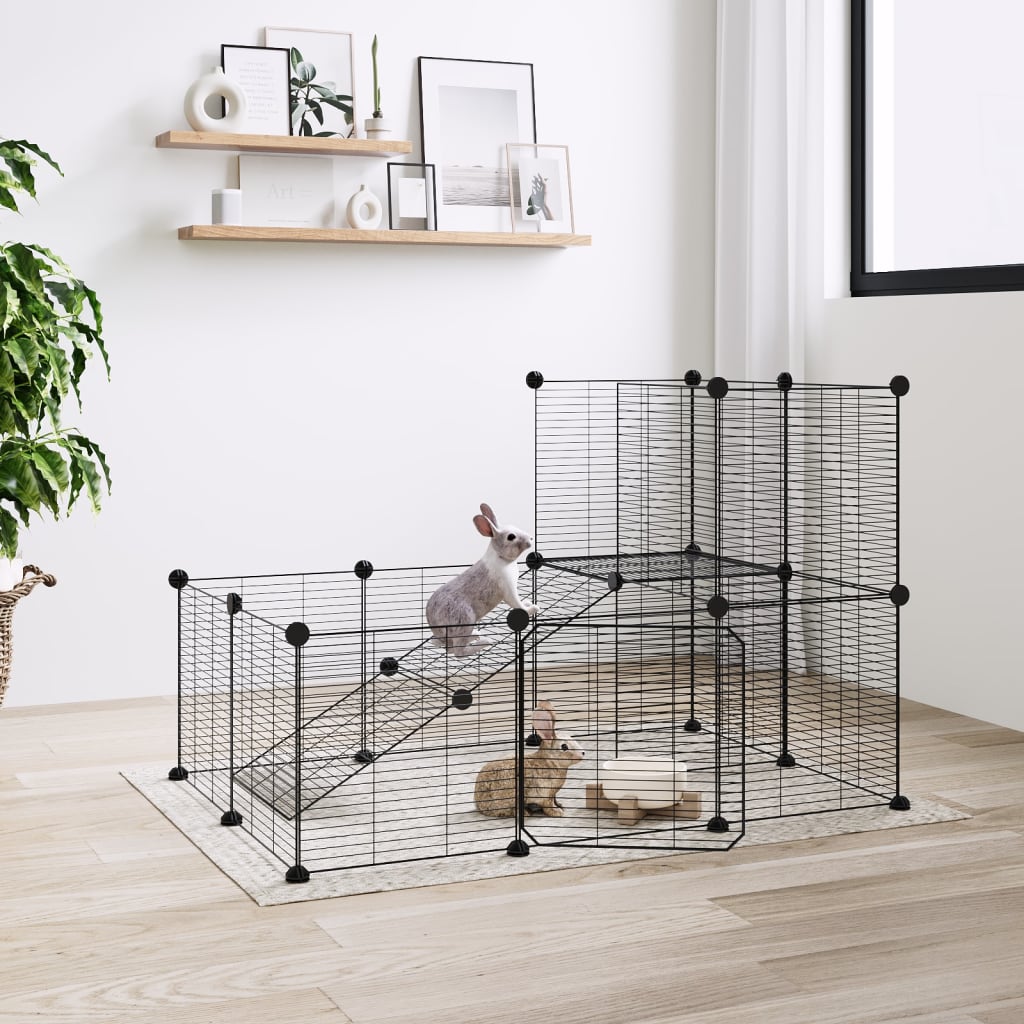 Cage pour animaux avec porte 36 panneaux 35x35 cm acier noir