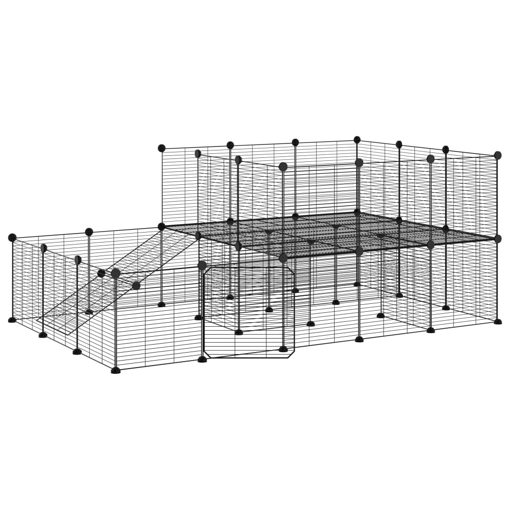 Huisdierenkooi met deur 36 panelen 35x35 cm staal zwart