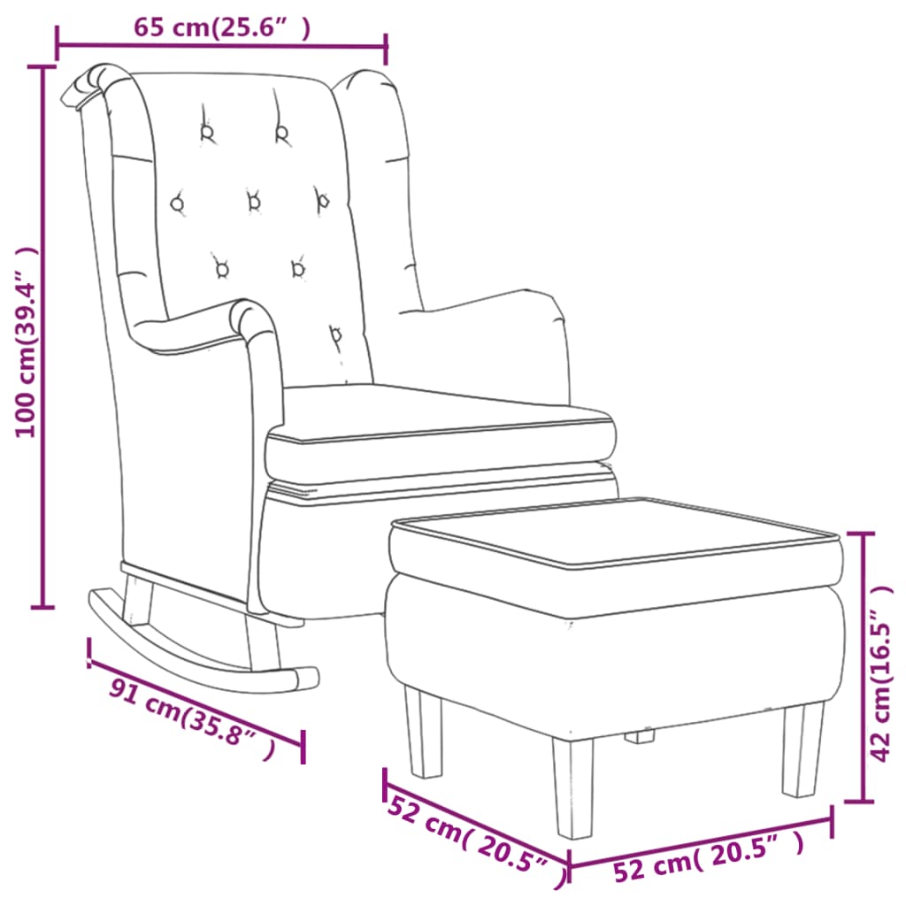 Fauteuil met massief rubberwood schommelpoten stof