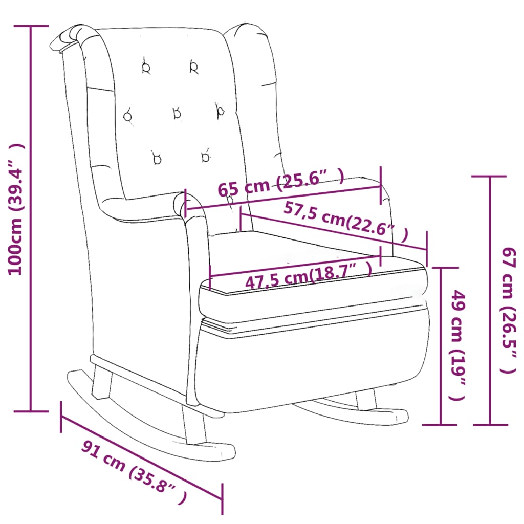 Fauteuil met massief rubberwood schommelpoten stof