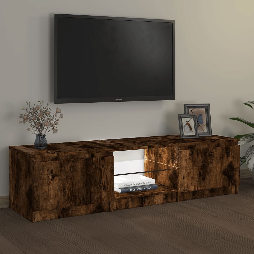 Tv-meubel met LED 140x40x35,5 cm bewerkt hout oud houtkleurig