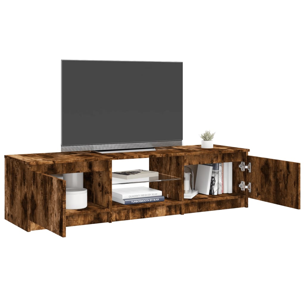 Tv-meubel met LED 140x40x35,5 cm bewerkt hout oud houtkleurig