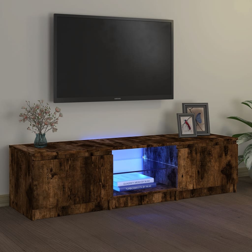 Tv-meubel met LED 140x40x35,5 cm bewerkt hout oud houtkleurig