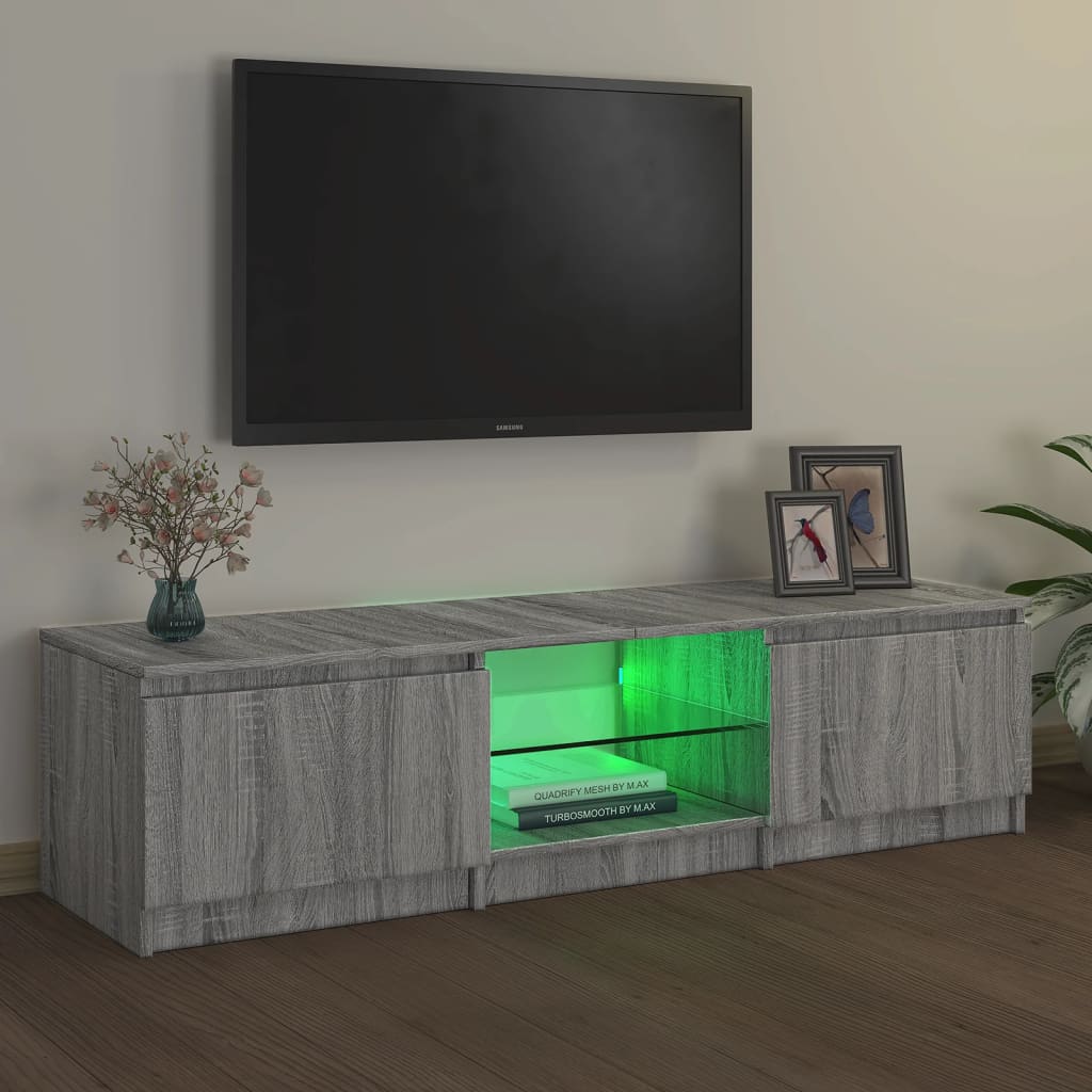 Tv-meubel met LED 140x40x35,5 cm bewerkt hout oud houtkleurig