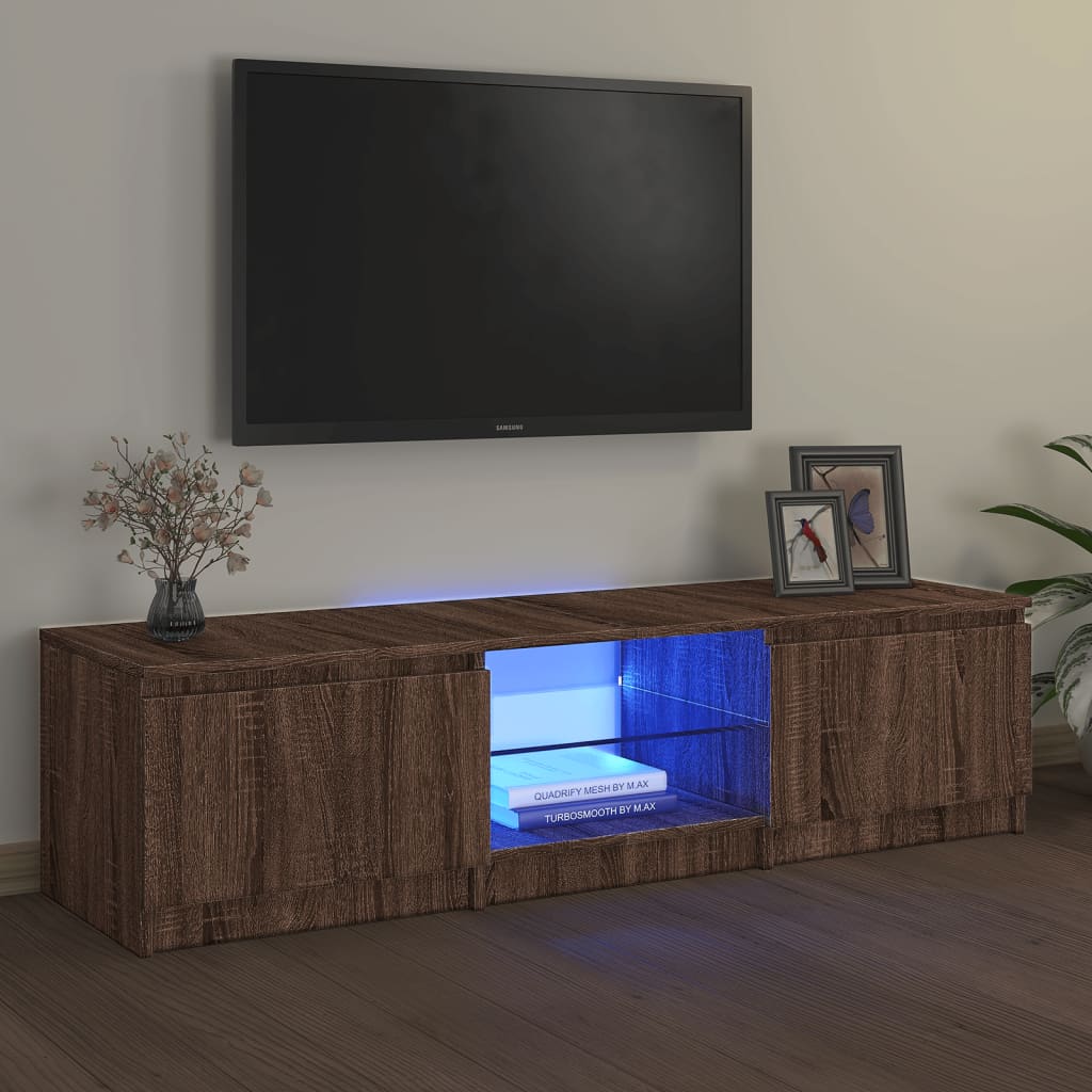 Tv-meubel met LED 140x40x35,5 cm bewerkt hout oud houtkleurig