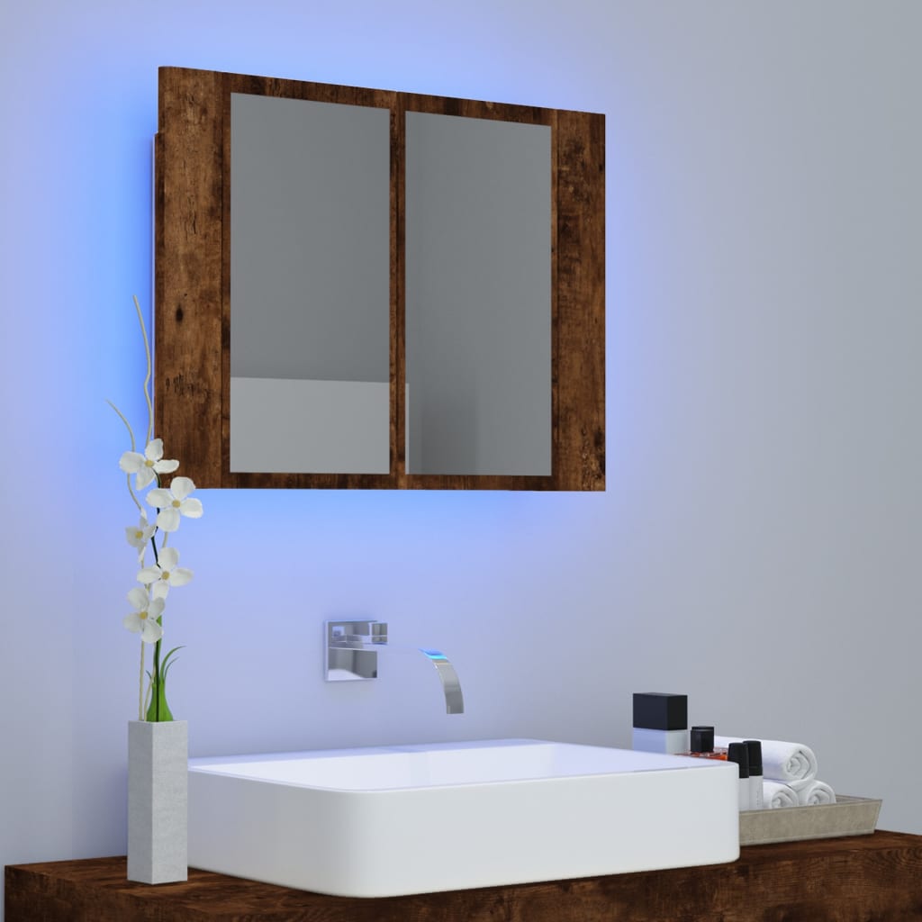 Meuble de salle de bain avec miroir et LED 60x12x45 cm acrylique