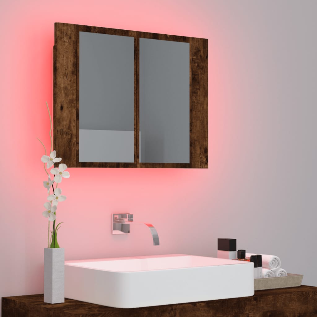 Meuble de salle de bain avec miroir et LED 60x12x45 cm acrylique