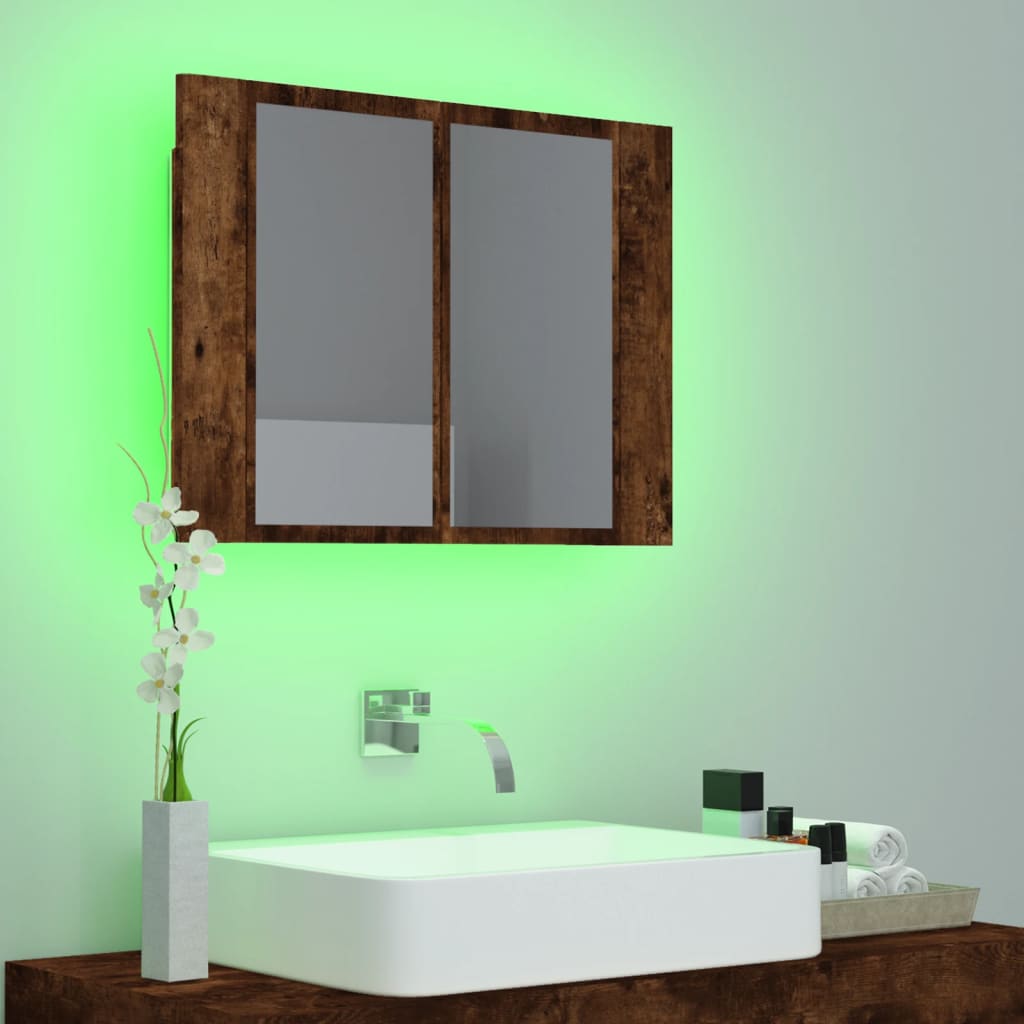 Meuble de salle de bain avec miroir et LED 60x12x45 cm acrylique