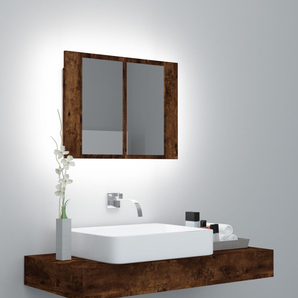 Meuble de salle de bain avec miroir et LED 60x12x45 cm acrylique