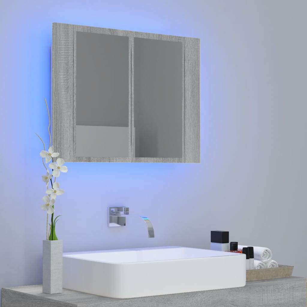 Meuble de salle de bain avec miroir et LED 60x12x45 cm acrylique