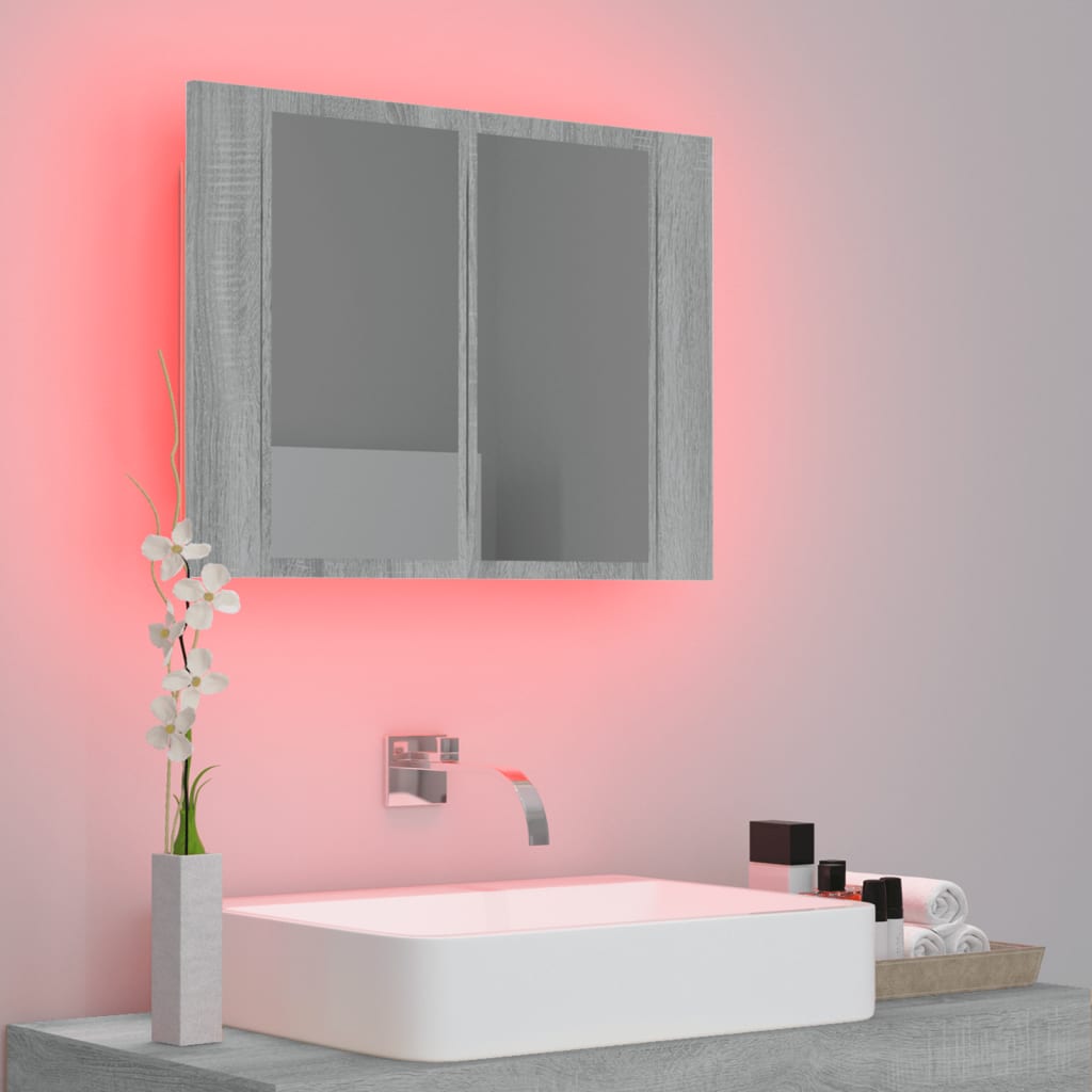 Meuble de salle de bain avec miroir et LED 60x12x45 cm acrylique