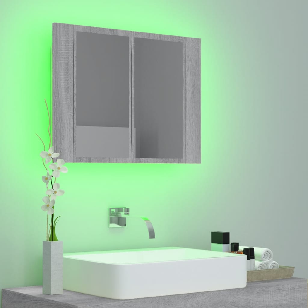 Meuble de salle de bain avec miroir et LED 60x12x45 cm acrylique