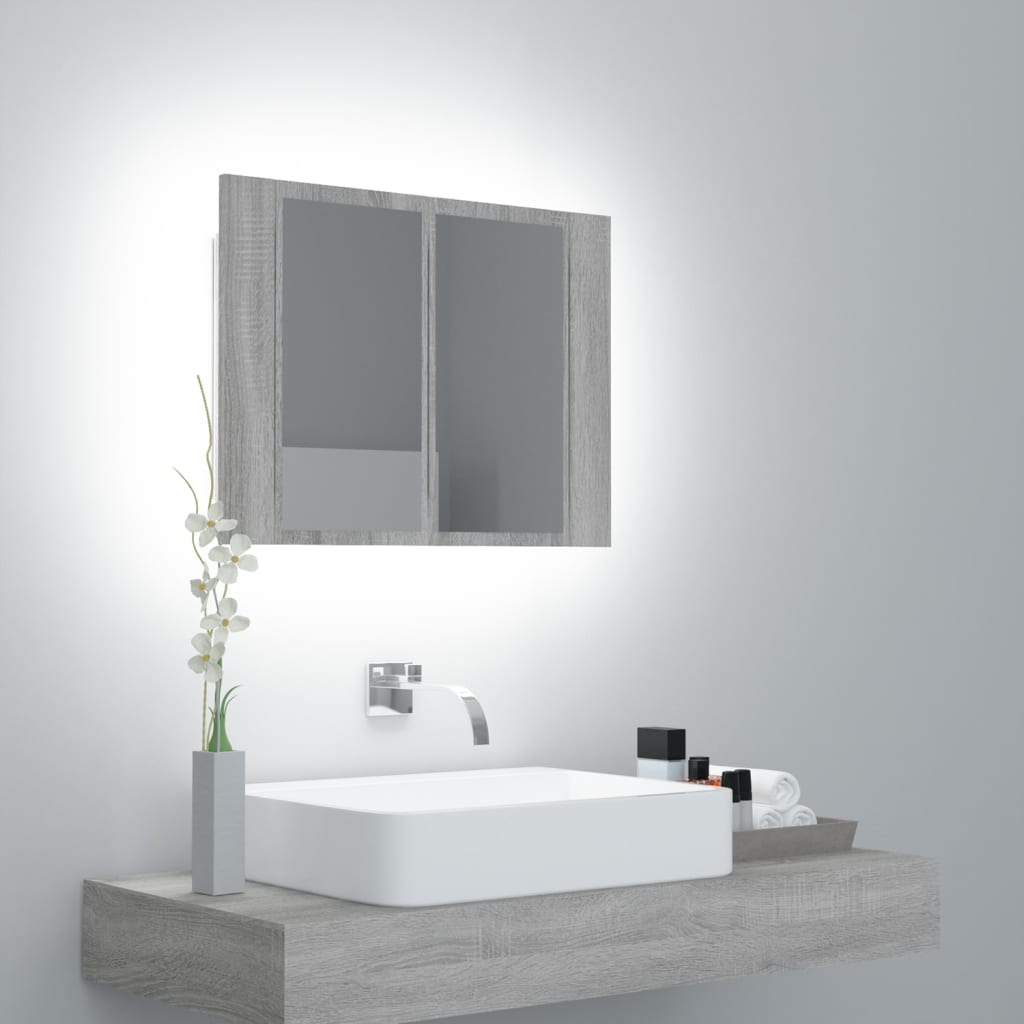 Meuble de salle de bain avec miroir et LED 60x12x45 cm acrylique