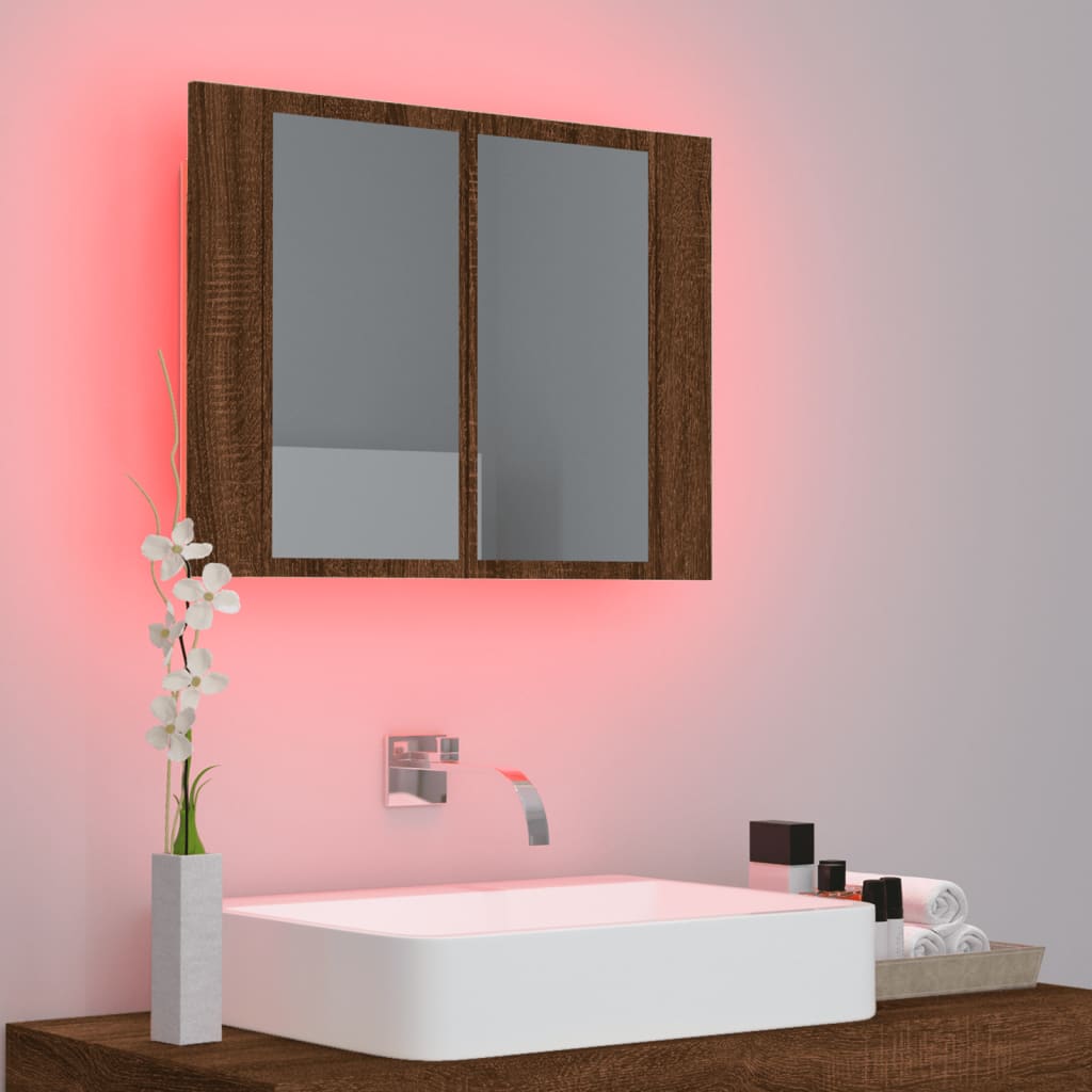 Meuble de salle de bain avec miroir et LED 60x12x45 cm acrylique