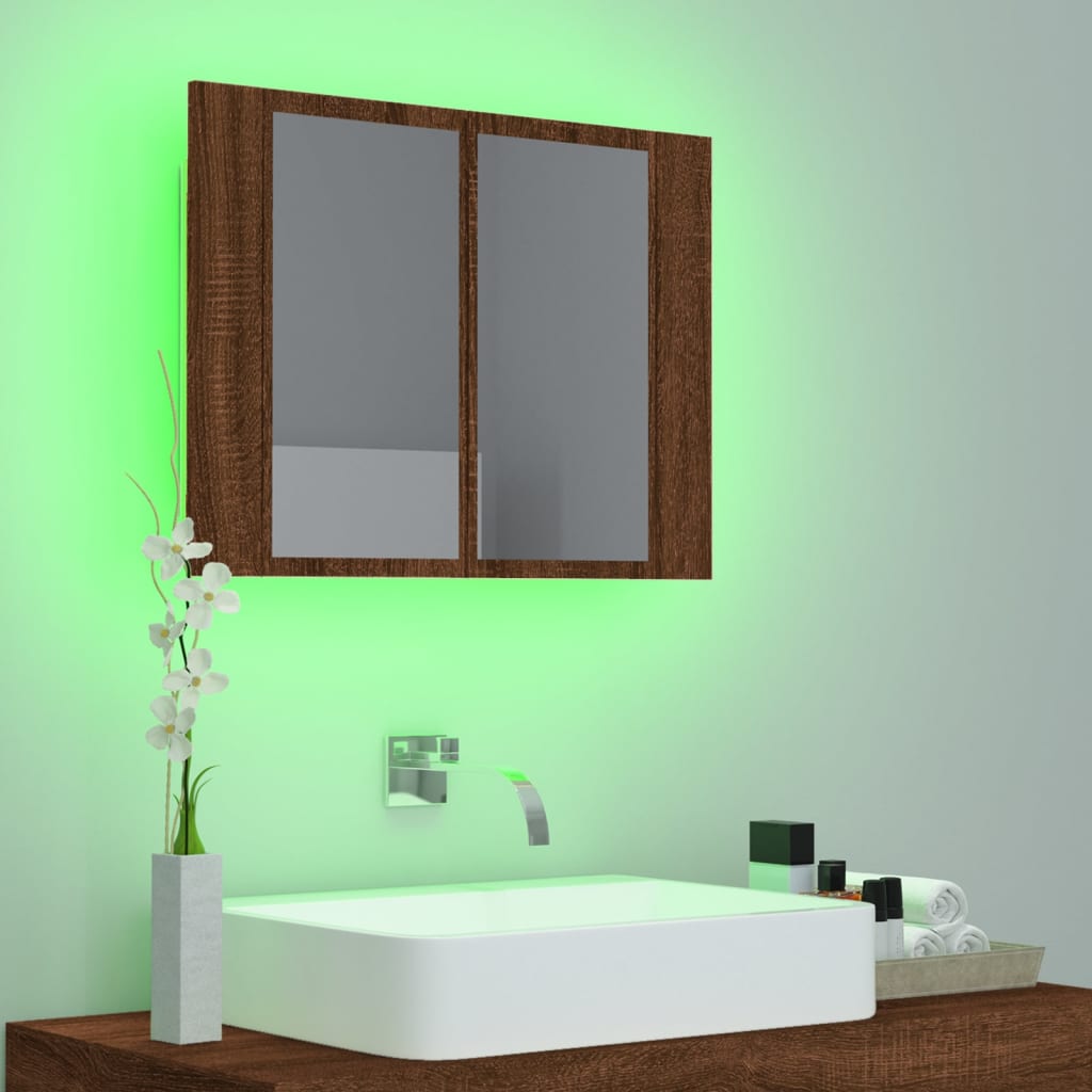 Meuble de salle de bain avec miroir et LED 60x12x45 cm acrylique