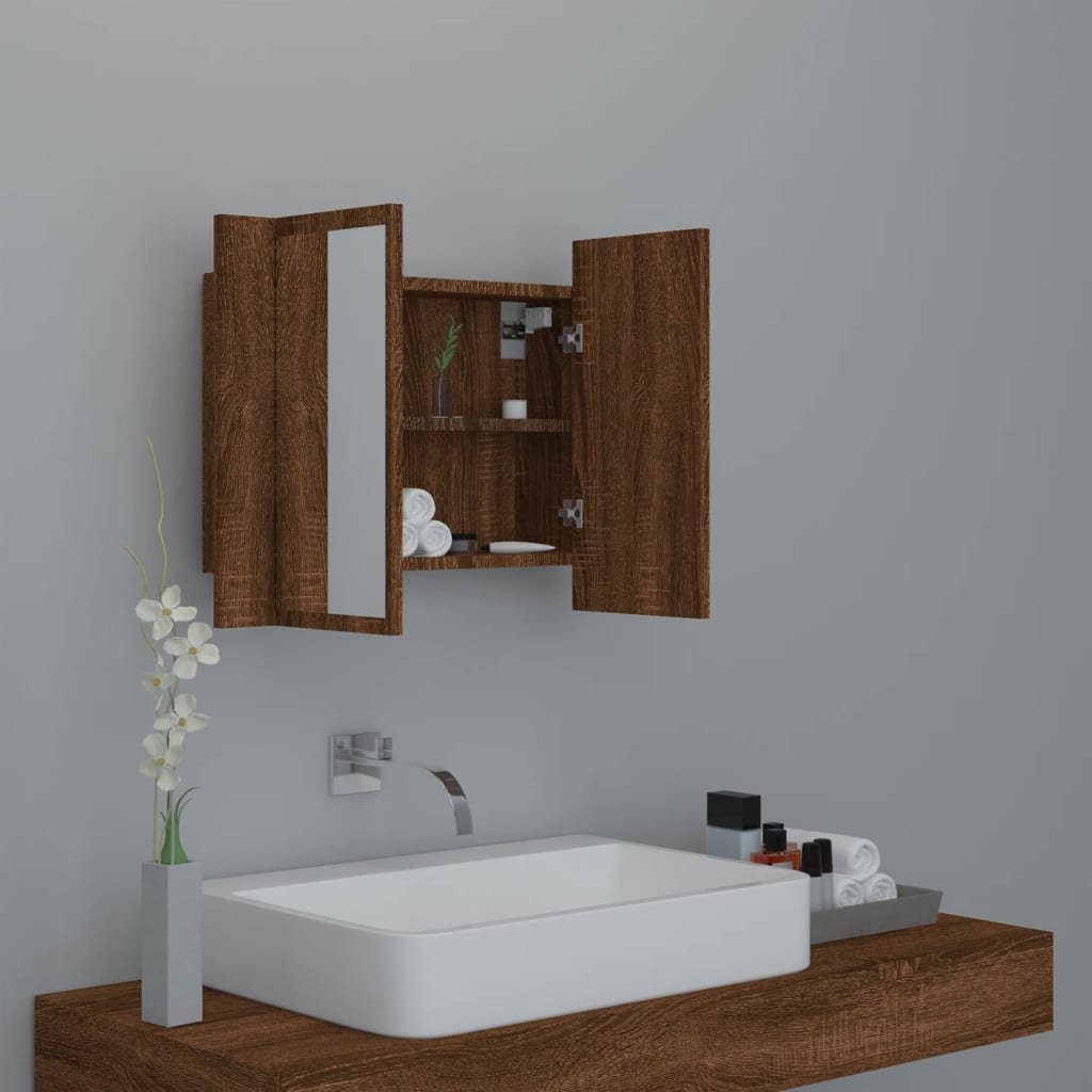 Meuble de salle de bain avec miroir et LED 60x12x45 cm acrylique