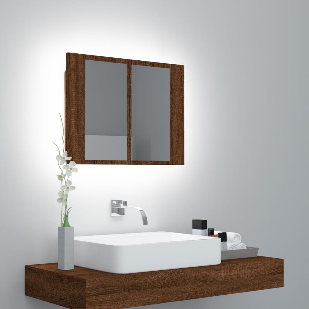 Meuble de salle de bain avec miroir et LED 60x12x45 cm acrylique