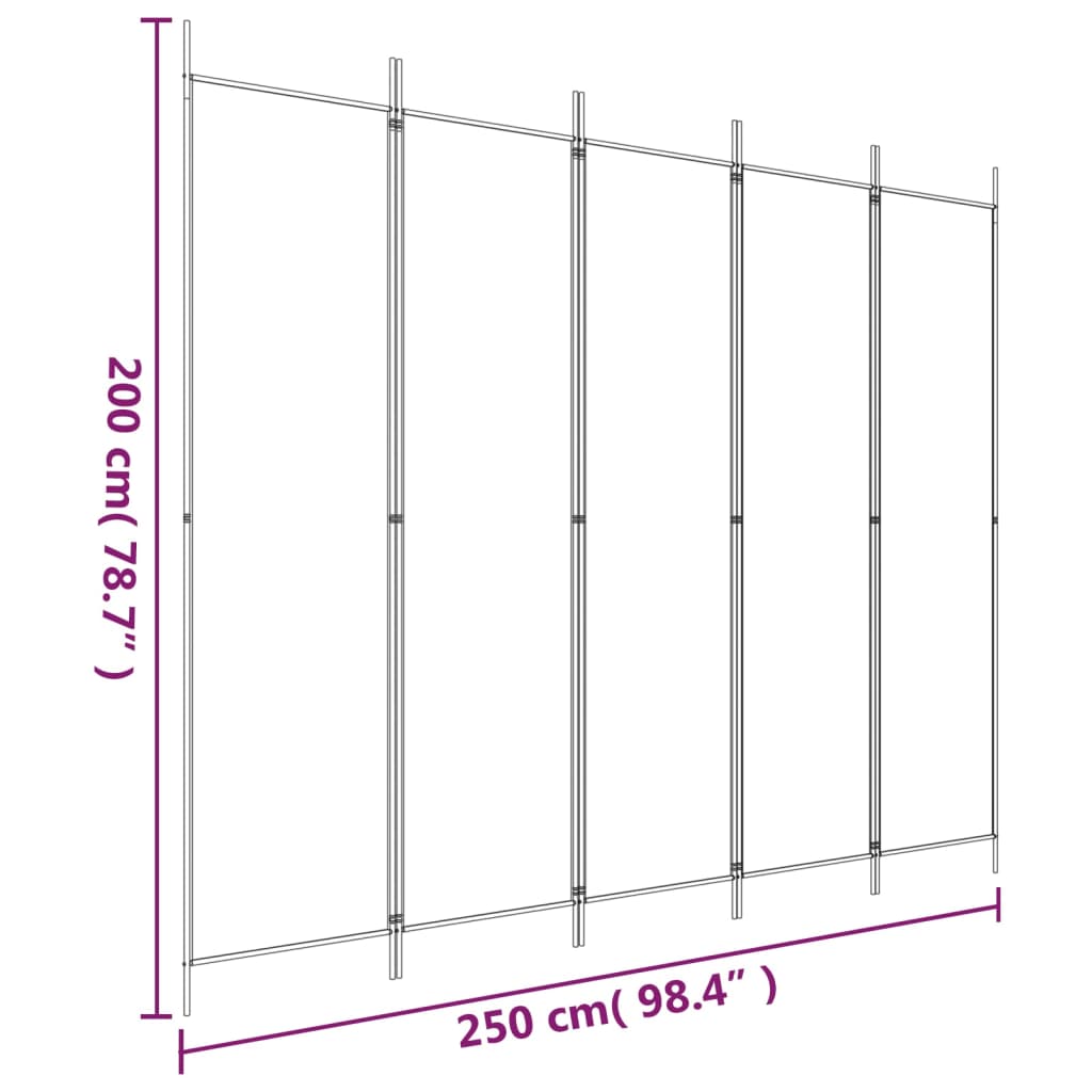 Paravent à 5 panneaux 250x200 cm en tissu