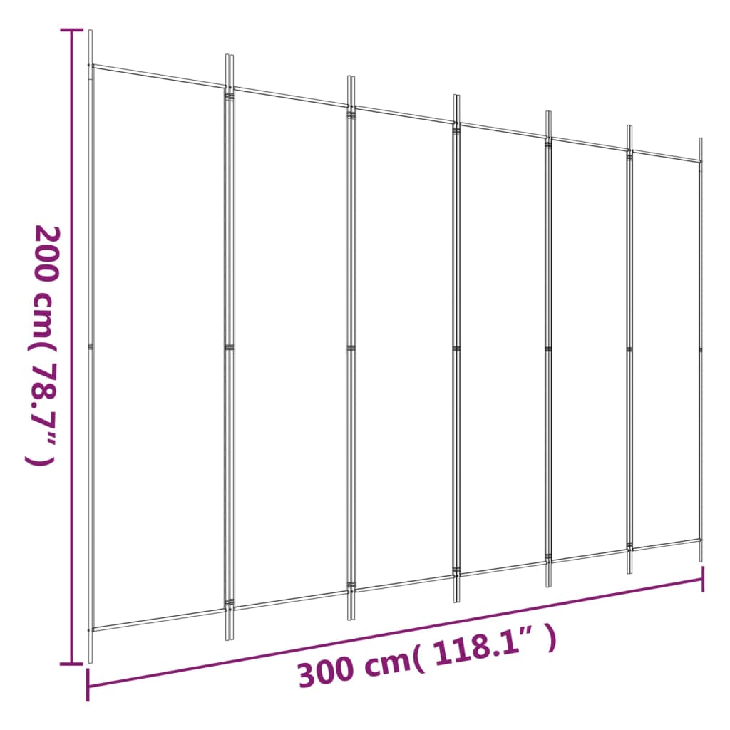 Kamerscherm met 6 panelen 300x200 cm stof