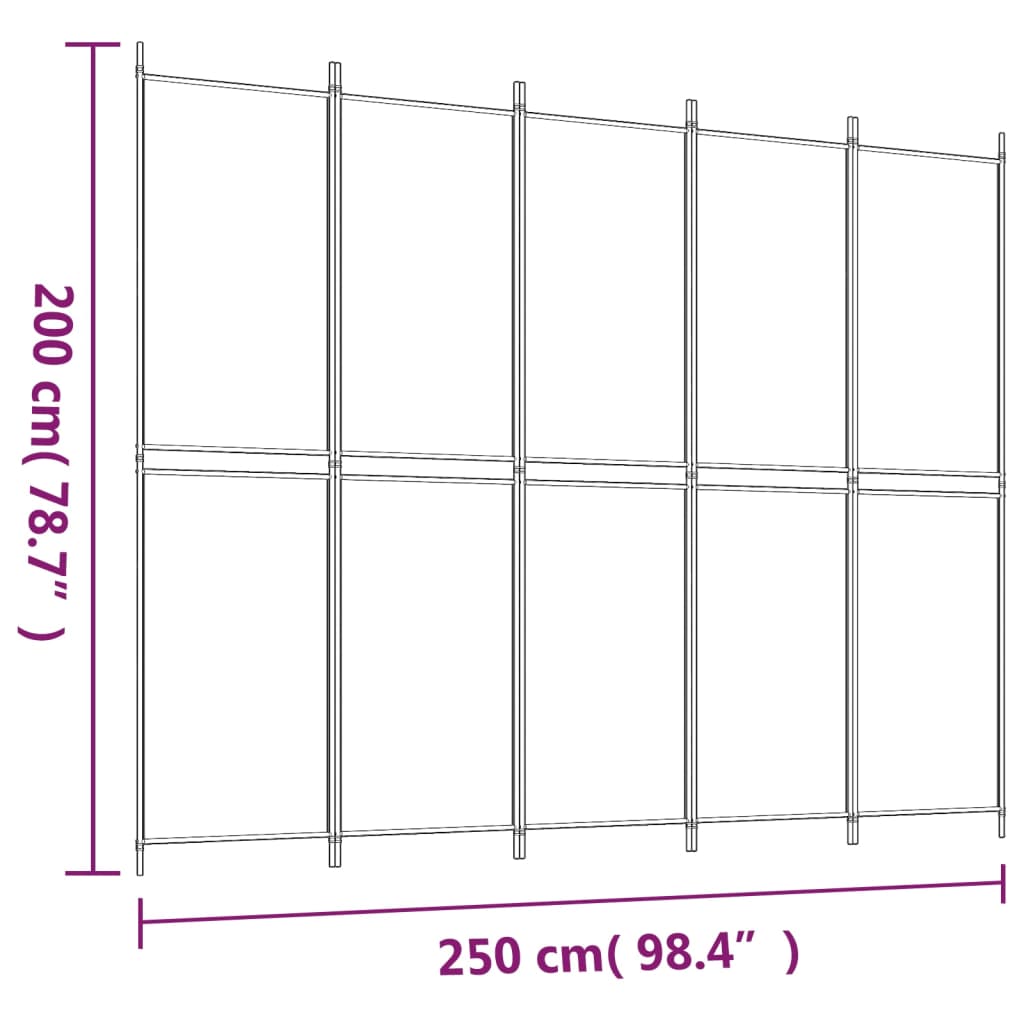 Kamerscherm met 5 panelen 250x200 cm stof