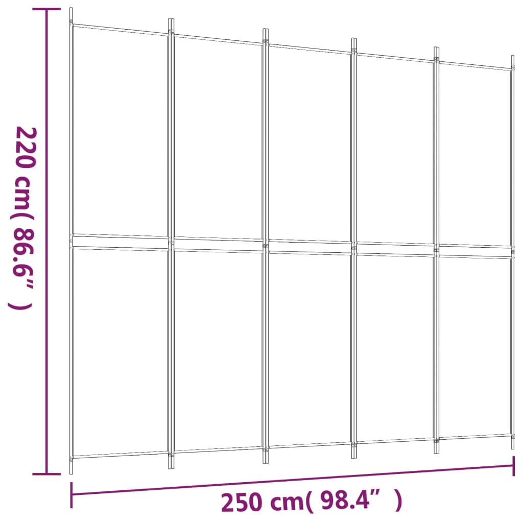 Kamerscherm met 5 panelen 250x200 cm stof