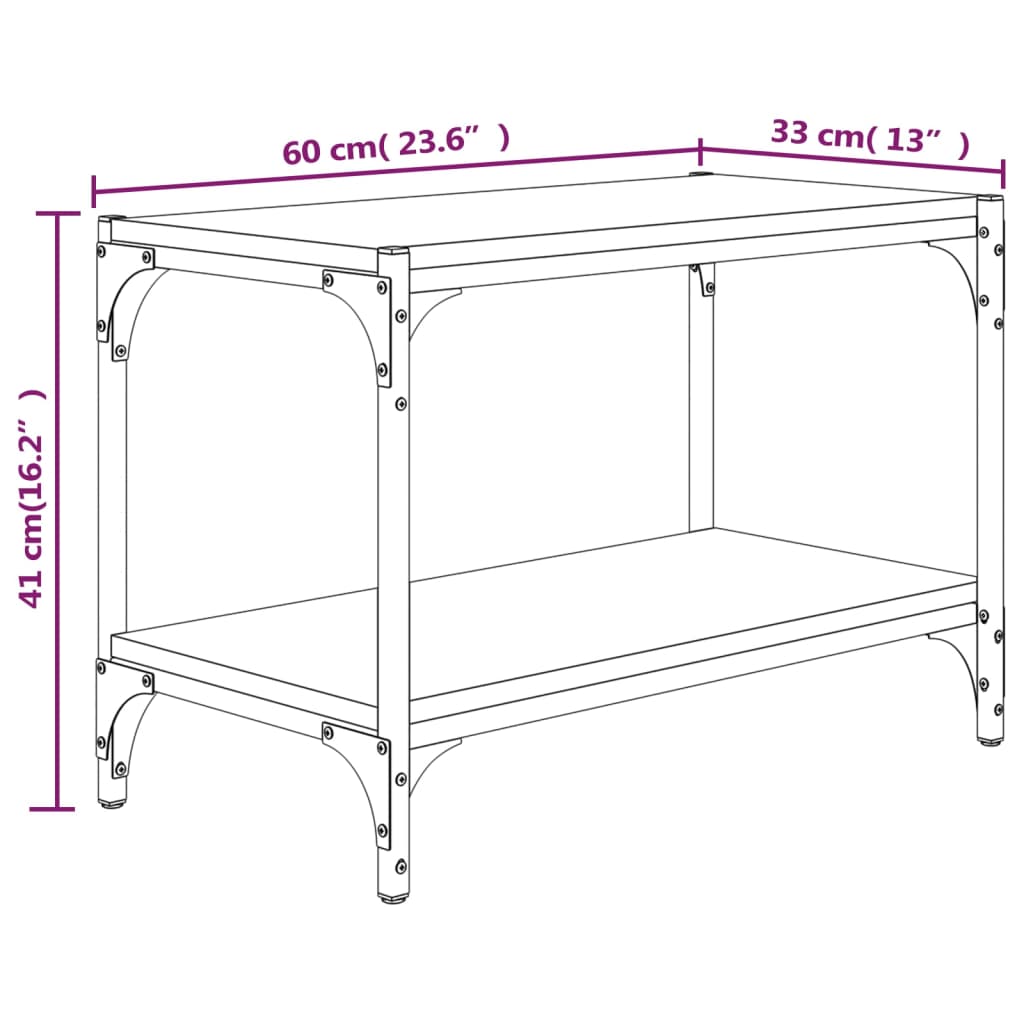 Meuble TV 100x33x41 cm ouvré en bois et acier