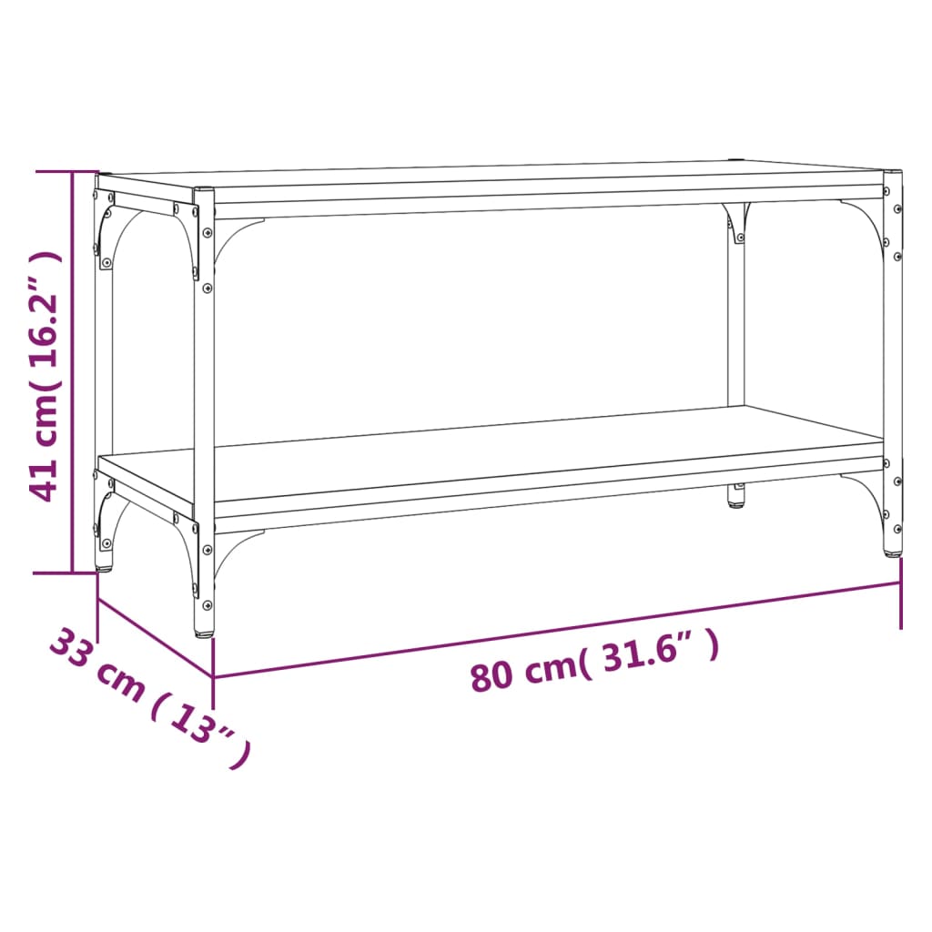 Meuble TV 100x33x41 cm ouvré en bois et acier