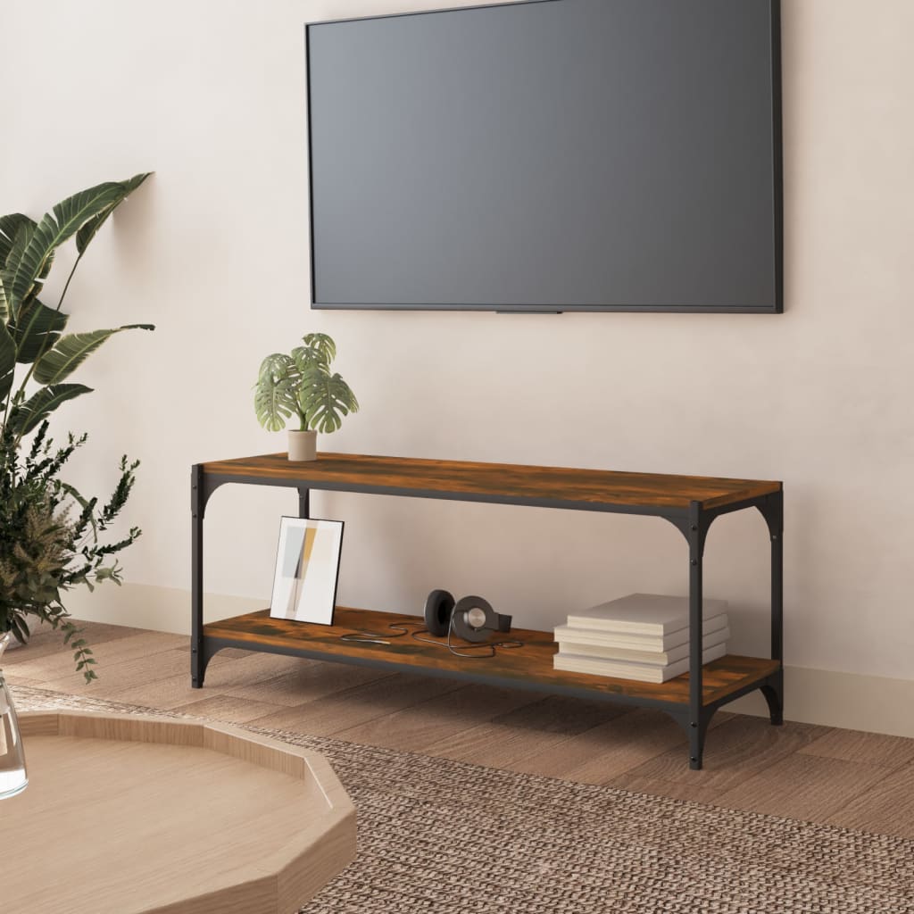 Meuble TV 100x33x41 cm ouvré en bois et acier