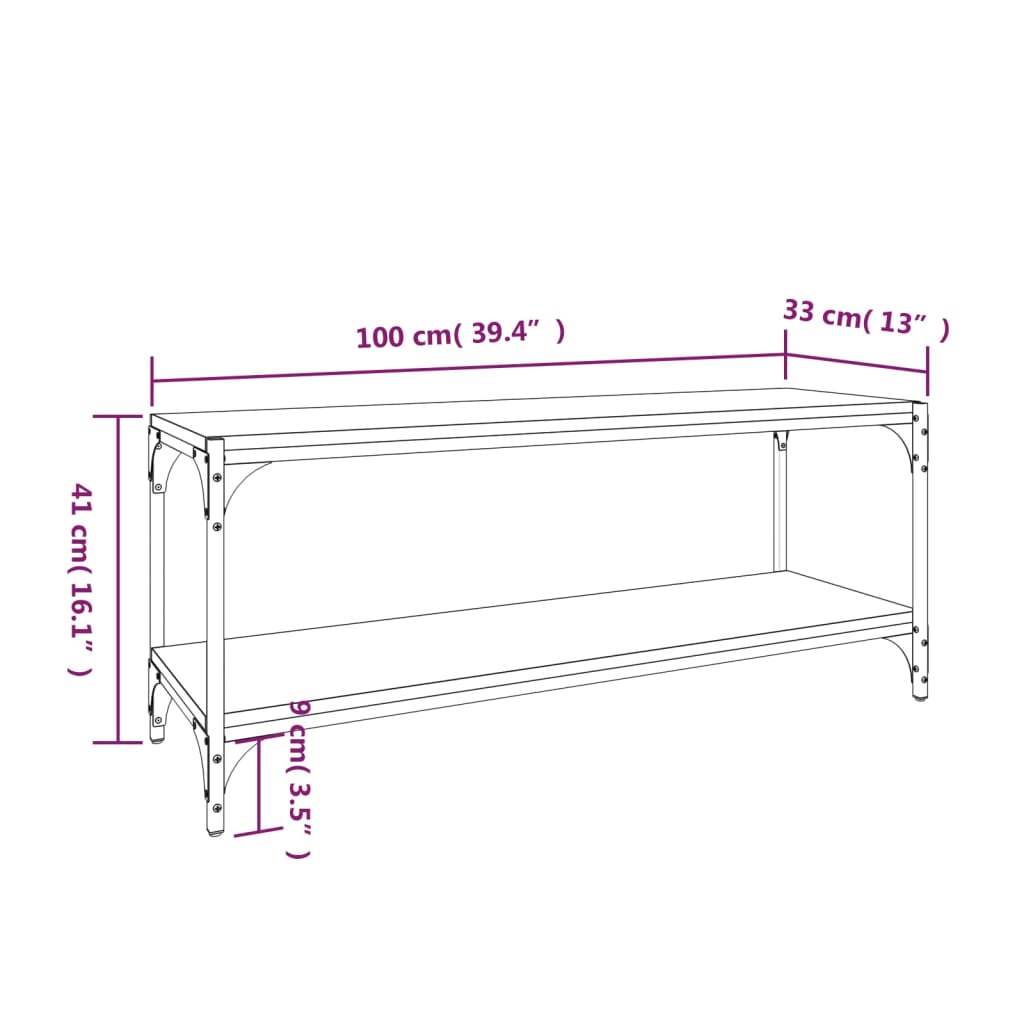 Meuble TV 100x33x41 cm ouvré en bois et acier