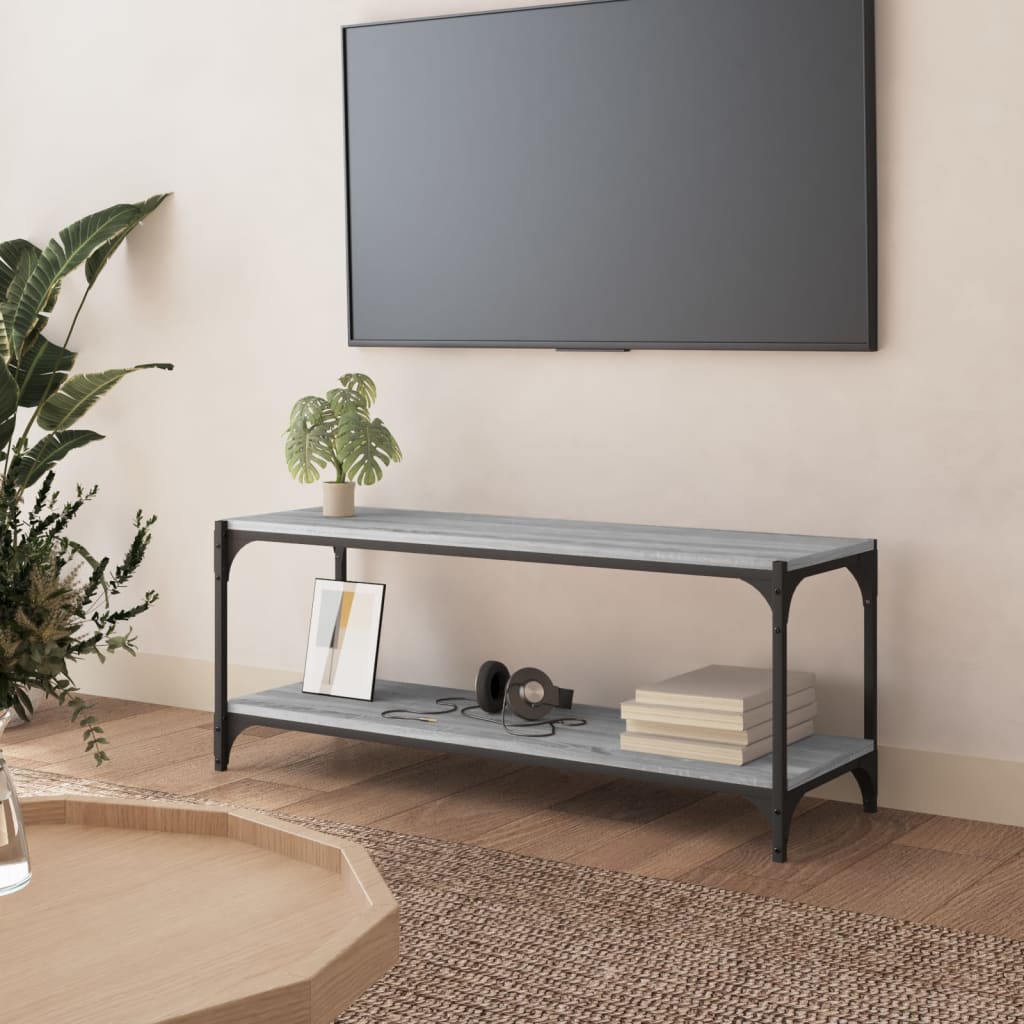 Meuble TV 100x33x41 cm ouvré en bois et acier