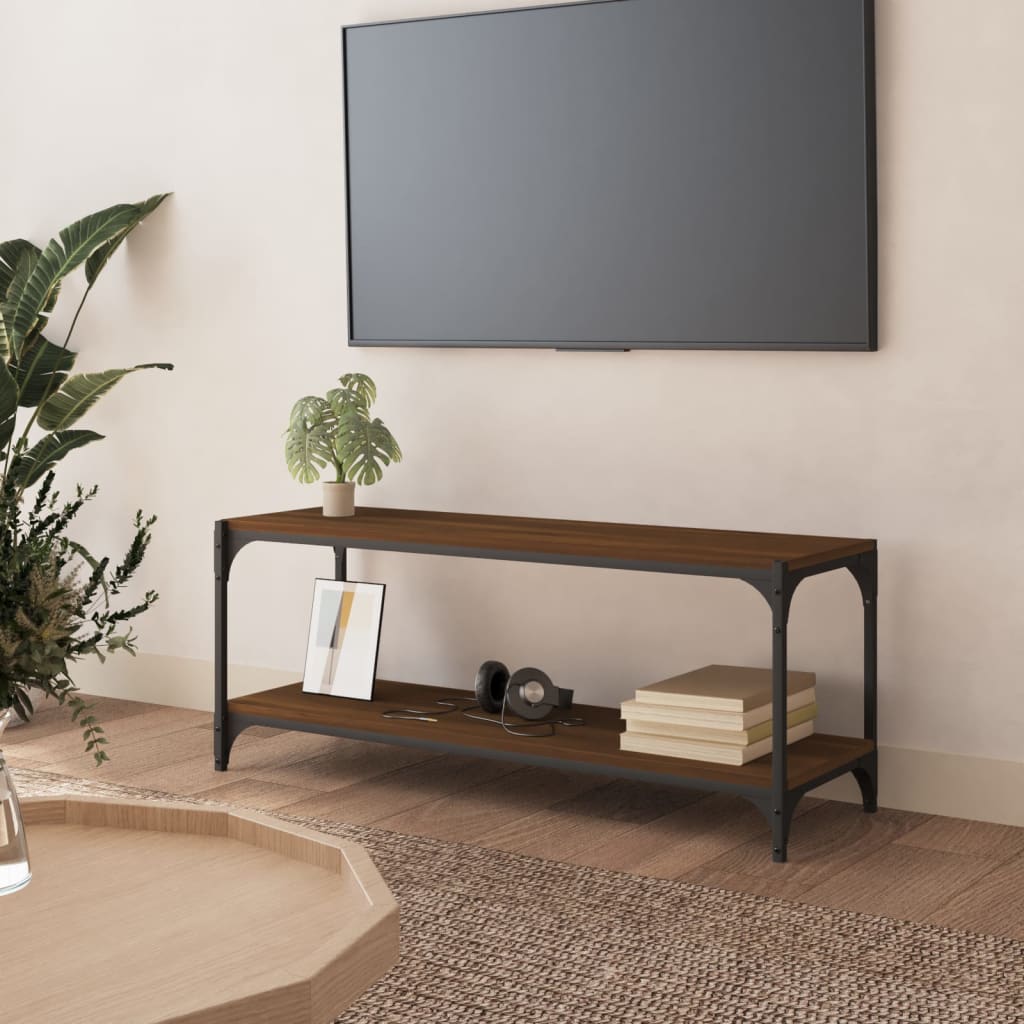 Meuble TV 100x33x41 cm ouvré en bois et acier