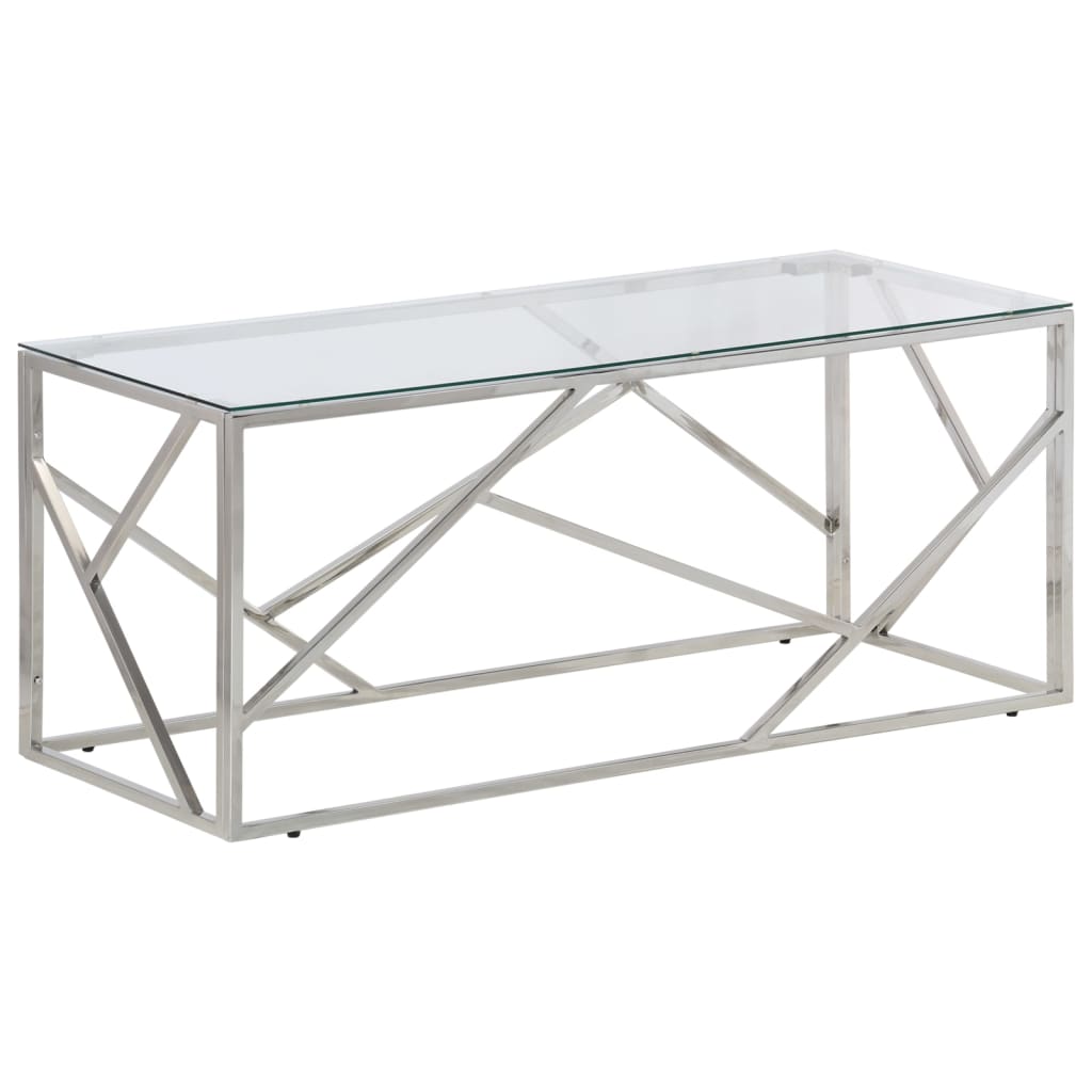 Table basse en acier inoxydable bois recyclé couleur argent