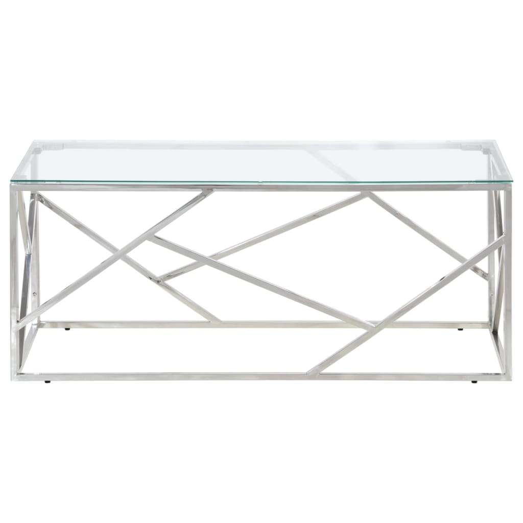 Table basse en acier inoxydable bois recyclé couleur argent