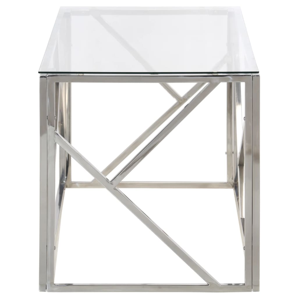 Table basse en acier inoxydable bois recyclé couleur argent