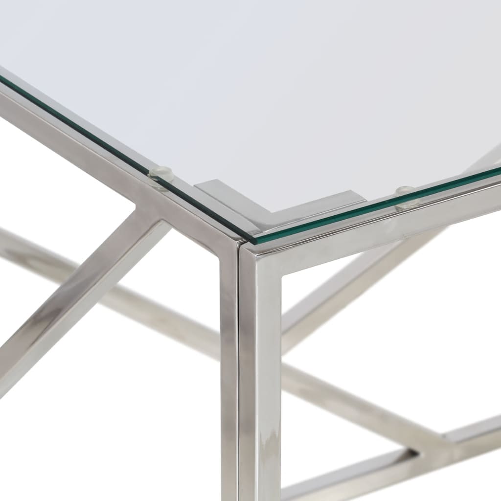 Table basse en acier inoxydable bois recyclé couleur argent