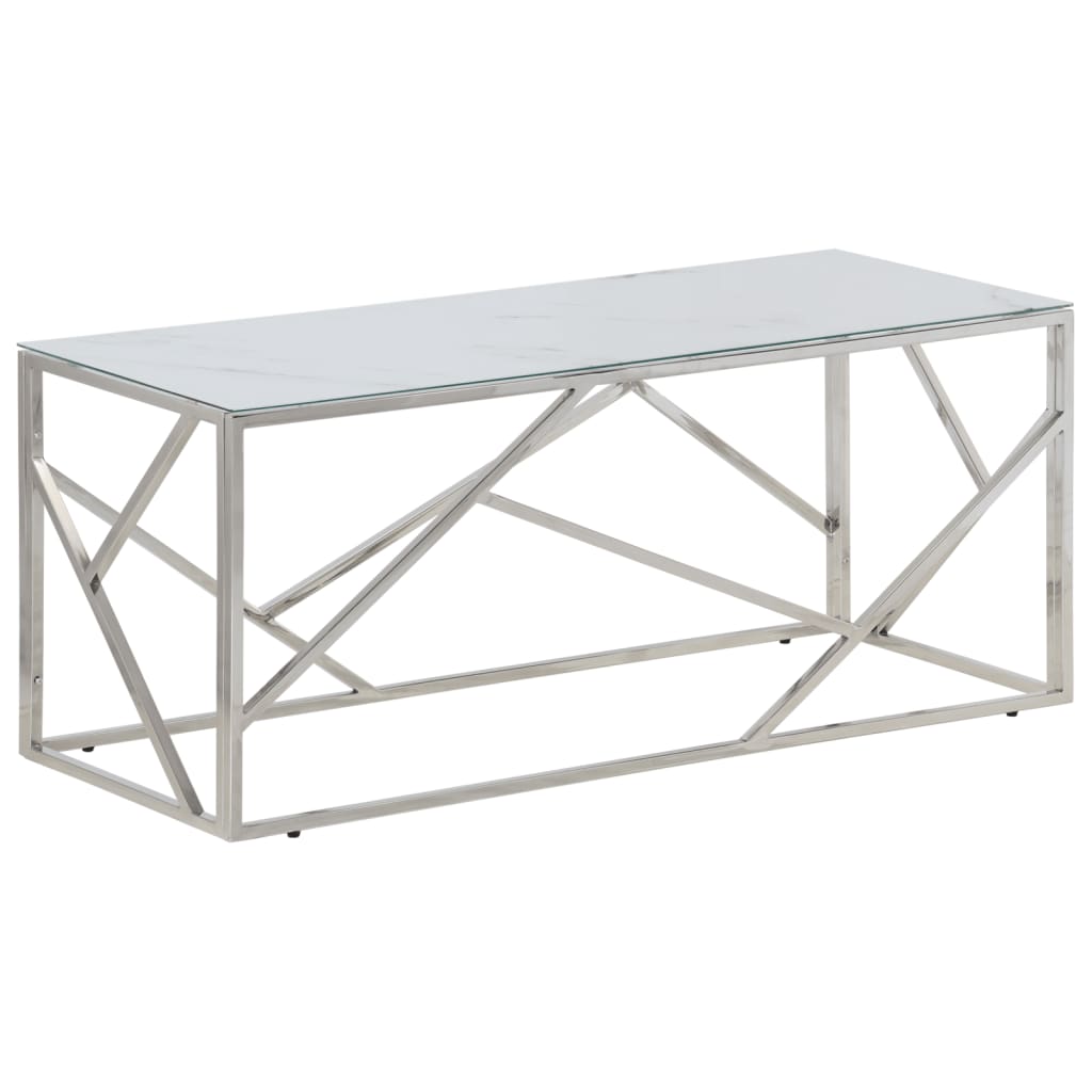 Table basse en acier inoxydable bois recyclé couleur argent