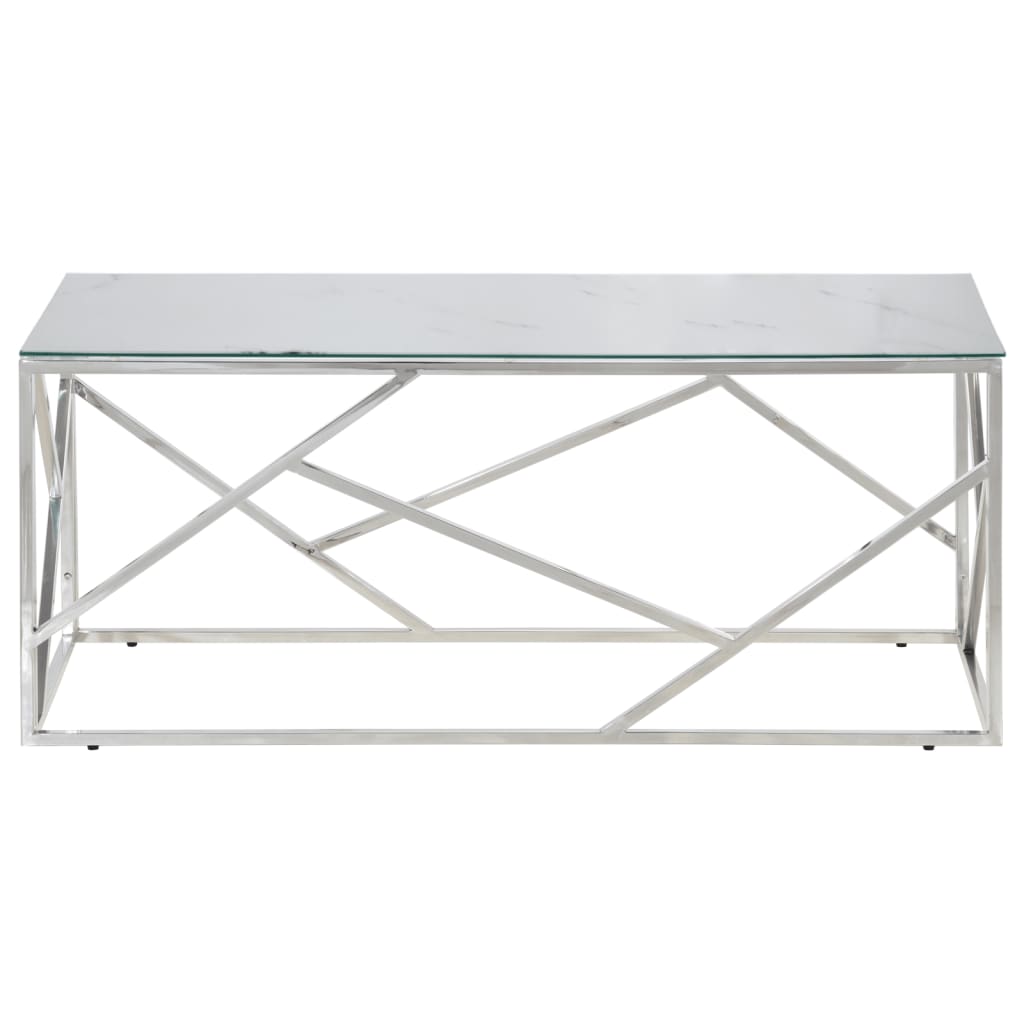 Table basse en acier inoxydable bois recyclé couleur argent