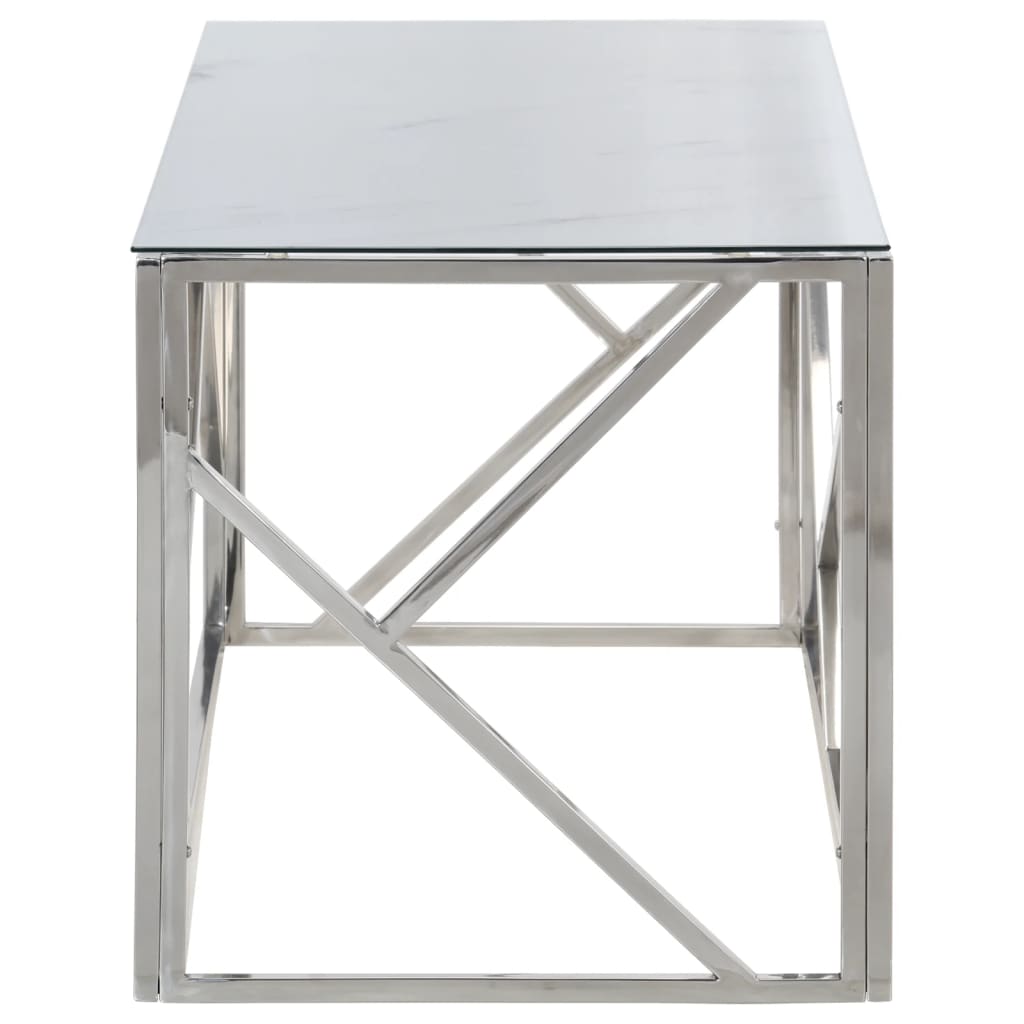 Table basse en acier inoxydable bois recyclé couleur argent