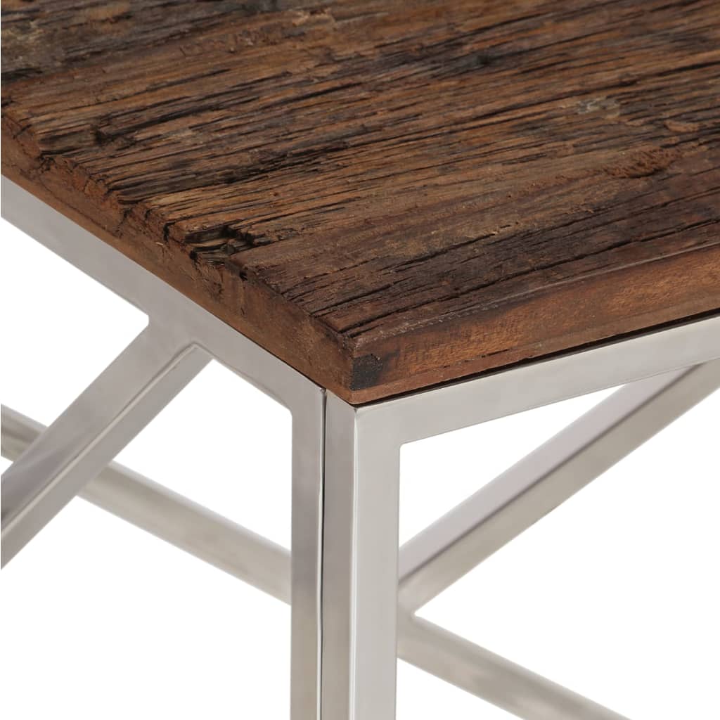 Table basse en acier inoxydable bois recyclé couleur argent