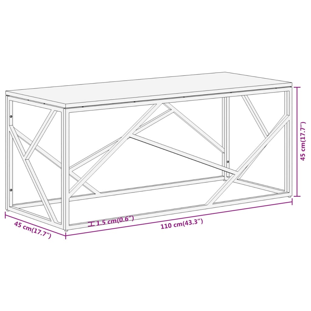 Table basse en acier inoxydable bois recyclé couleur argent