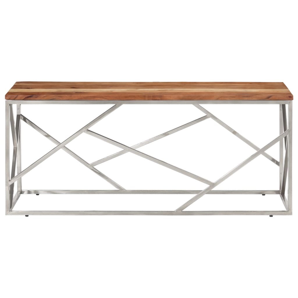 Table basse en acier inoxydable bois recyclé couleur argent