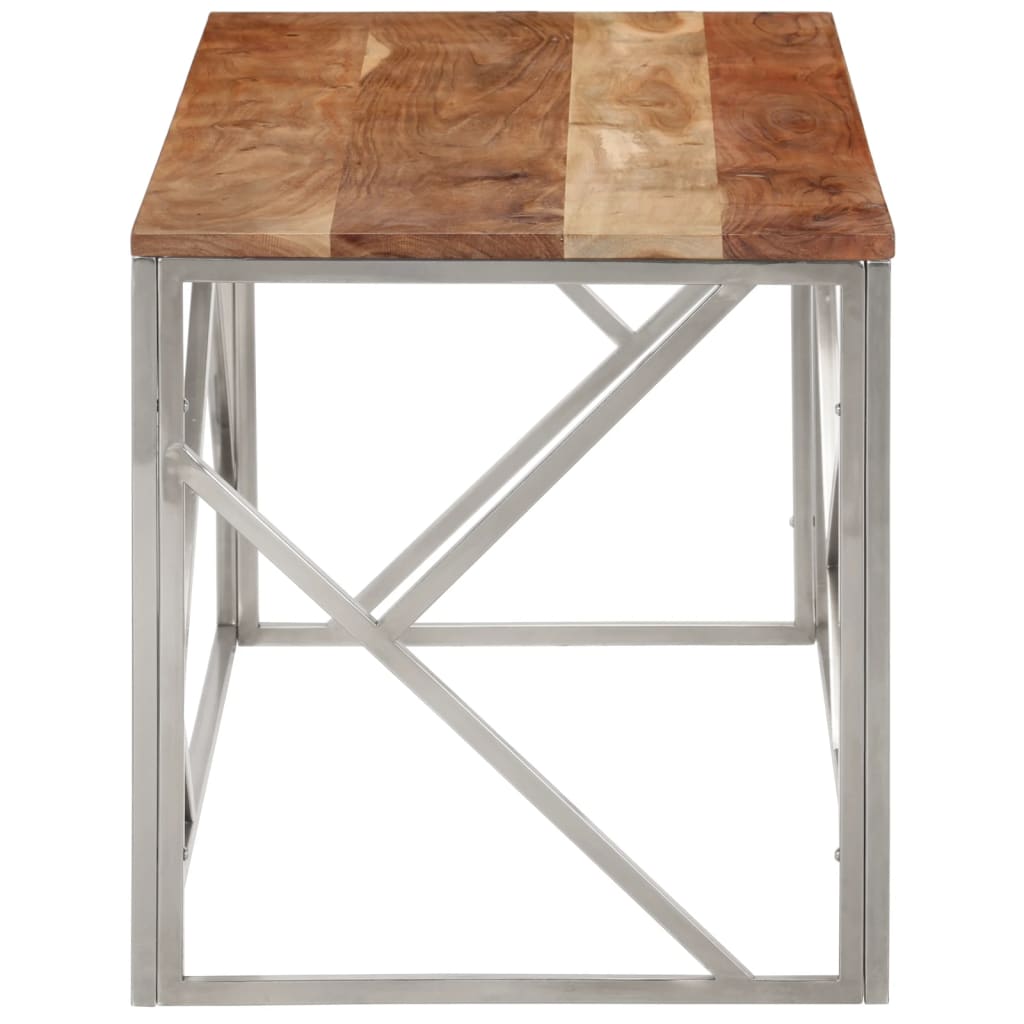 Table basse en acier inoxydable bois recyclé couleur argent