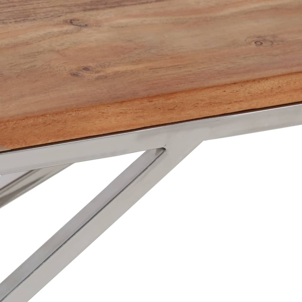 Table basse en acier inoxydable bois recyclé couleur argent