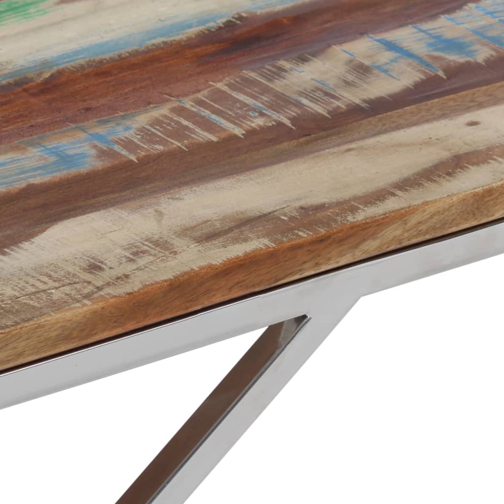 Table basse en acier inoxydable bois recyclé couleur argent