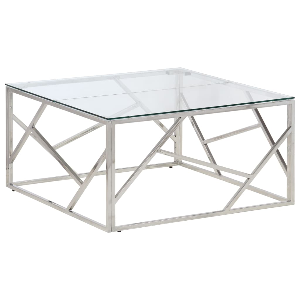 Table basse en acier inoxydable et bois d'acacia massif, couleur argent